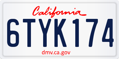 CA license plate 6TYK174