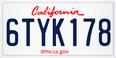 CA license plate 6TYK178