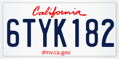 CA license plate 6TYK182