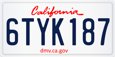 CA license plate 6TYK187