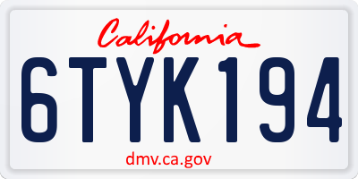 CA license plate 6TYK194