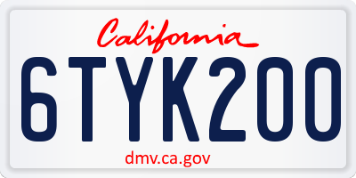 CA license plate 6TYK200