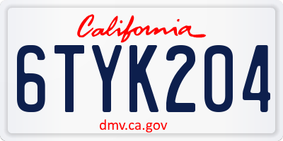 CA license plate 6TYK204