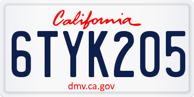 CA license plate 6TYK205