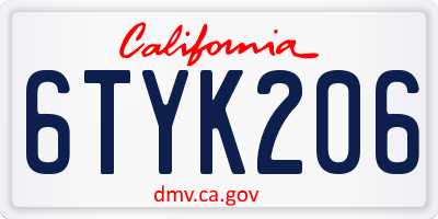 CA license plate 6TYK206