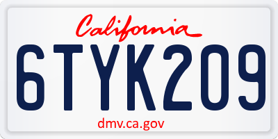 CA license plate 6TYK209