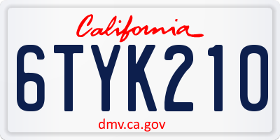 CA license plate 6TYK210