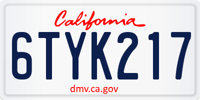CA license plate 6TYK217