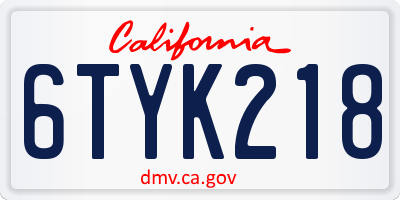 CA license plate 6TYK218