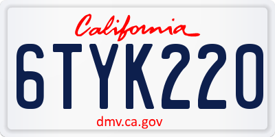CA license plate 6TYK220
