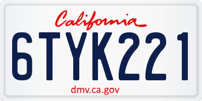 CA license plate 6TYK221