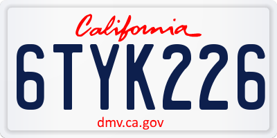 CA license plate 6TYK226