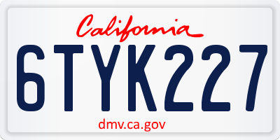 CA license plate 6TYK227