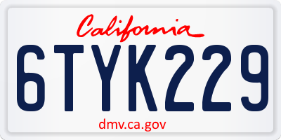 CA license plate 6TYK229