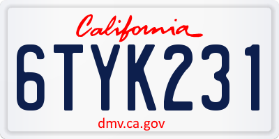 CA license plate 6TYK231