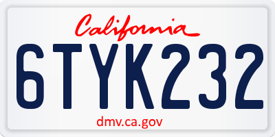 CA license plate 6TYK232