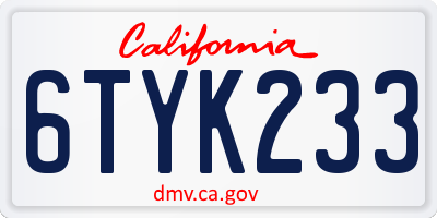 CA license plate 6TYK233