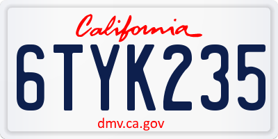 CA license plate 6TYK235