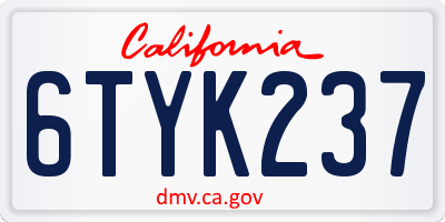 CA license plate 6TYK237
