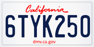 CA license plate 6TYK250