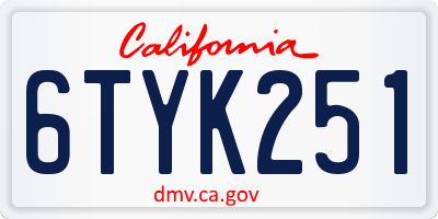CA license plate 6TYK251