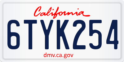 CA license plate 6TYK254