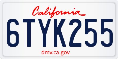 CA license plate 6TYK255
