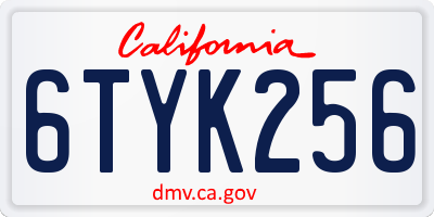 CA license plate 6TYK256