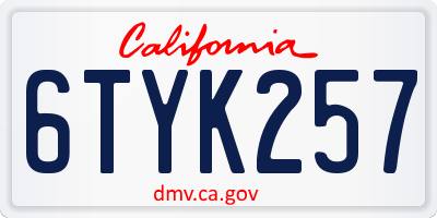 CA license plate 6TYK257