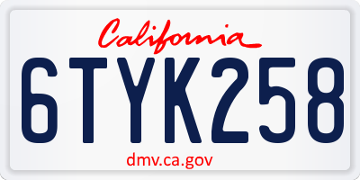 CA license plate 6TYK258