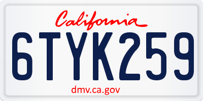 CA license plate 6TYK259