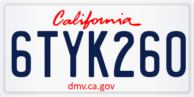 CA license plate 6TYK260