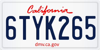 CA license plate 6TYK265