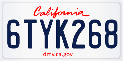 CA license plate 6TYK268