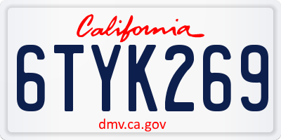 CA license plate 6TYK269