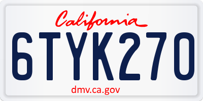 CA license plate 6TYK270