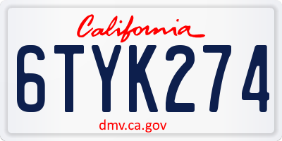 CA license plate 6TYK274