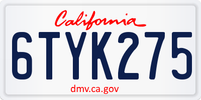 CA license plate 6TYK275