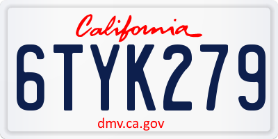 CA license plate 6TYK279