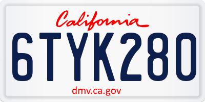 CA license plate 6TYK280