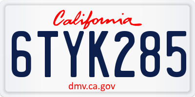 CA license plate 6TYK285