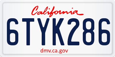 CA license plate 6TYK286