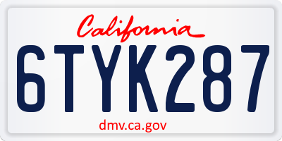 CA license plate 6TYK287