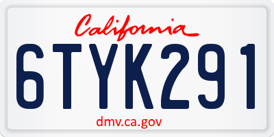 CA license plate 6TYK291