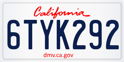 CA license plate 6TYK292