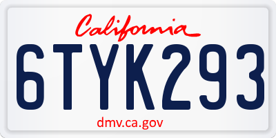 CA license plate 6TYK293