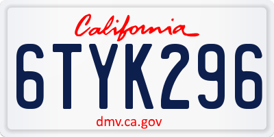 CA license plate 6TYK296