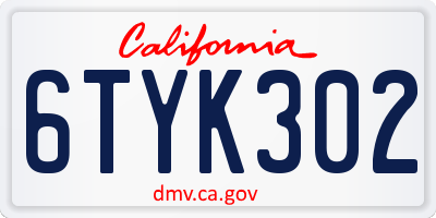 CA license plate 6TYK302