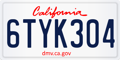 CA license plate 6TYK304