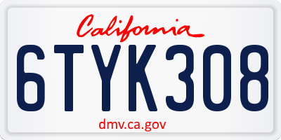 CA license plate 6TYK308